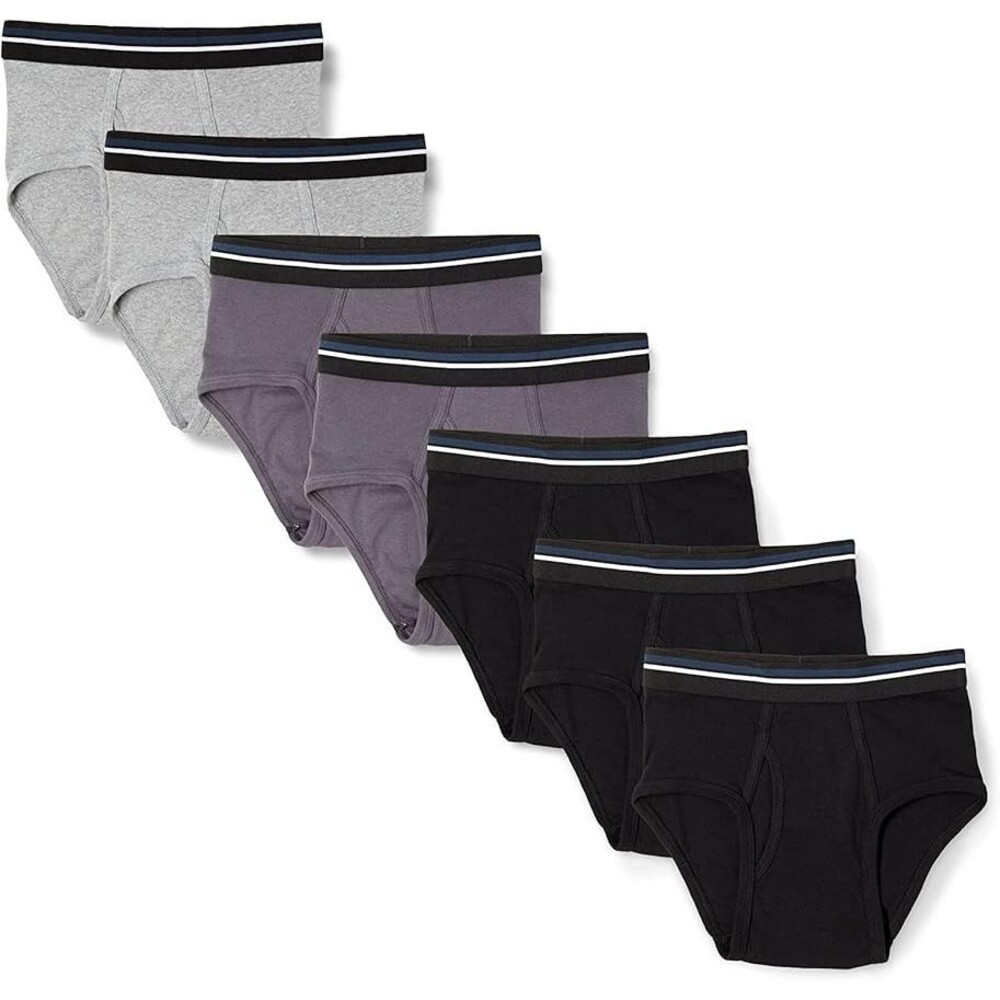 7-Pack Amazon Essentials Men's Briefs LARGE Black Charcoal Grey Heather Ribbed